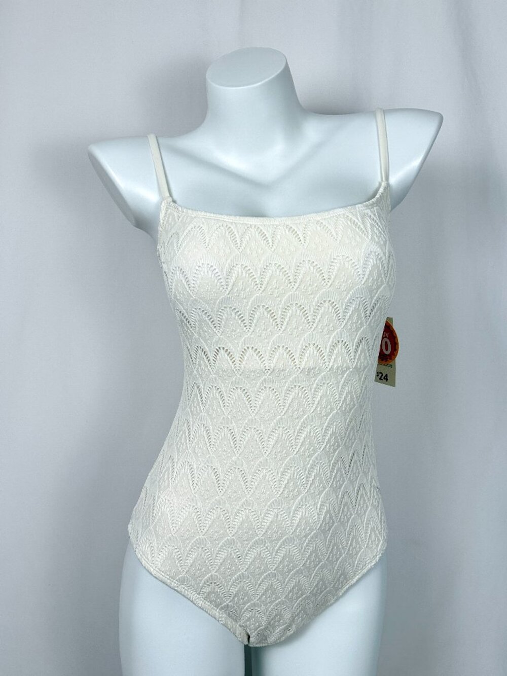 George Women Crochet 1pc Swimsuit Naturel Off White Lace One Piece M NWT
